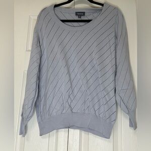 Modcloth Scoop Neck Diagonal‎ Open Knit Bishop Sleeve Sweater Ice Blue